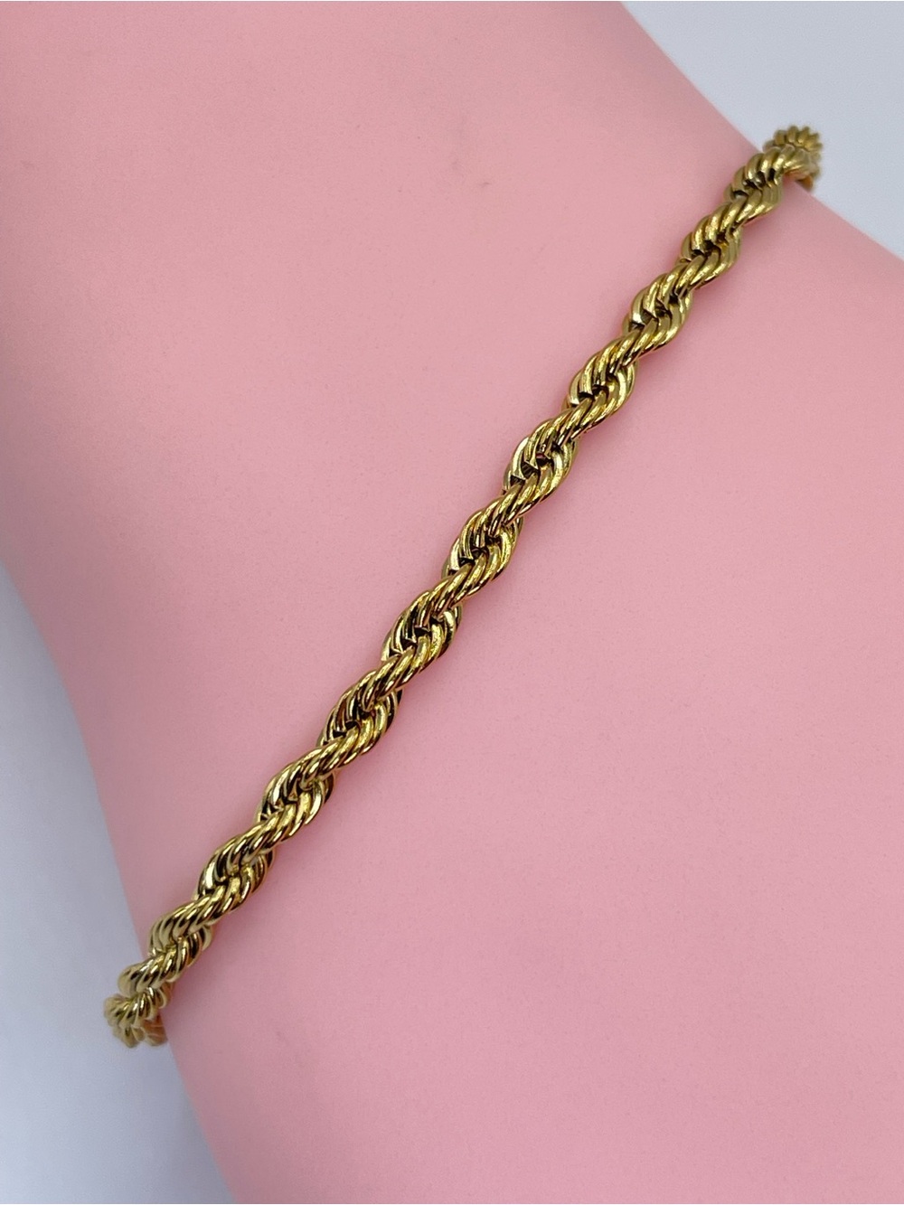 Gold Tone Stainless Steel Rope Chain Bracelet Twisted Minimalist Unisex